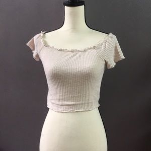 Beige off the shoulder crop top